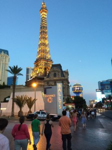 Pam and the kids walk along the Strip in Las Vegas.