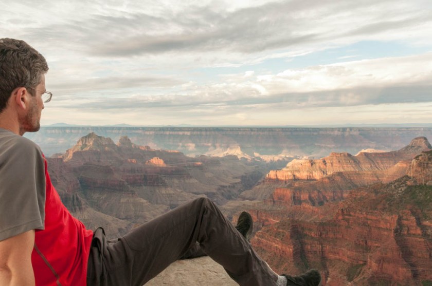 David watches the sunrise from Bright Angel Point, North Rim, Grand Canyon.