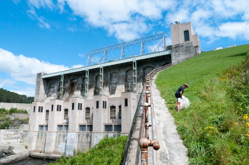 Comerford dam and portage; Andy brings the last load.