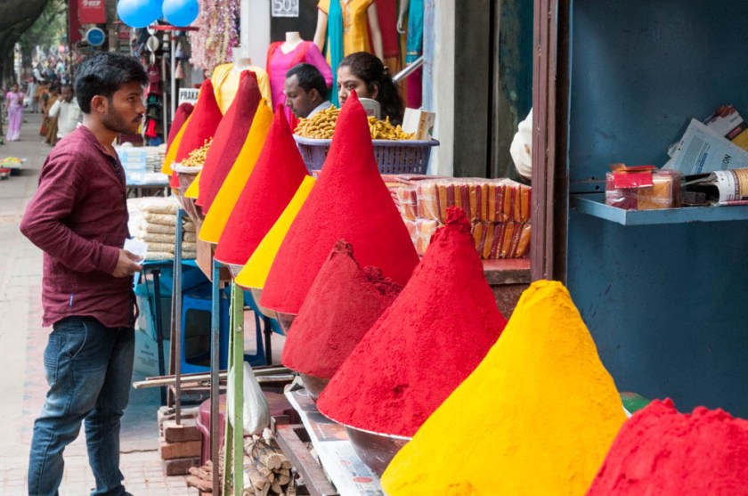 photos of carefully piled powder, red and yellow