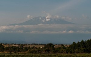 Mount Kilimanjaro as seen from the road outside Arusha, Tanzania.