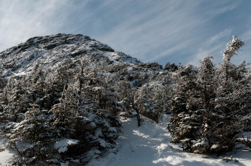 Approaching the summit cone of Mount Mansfield.