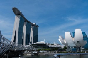 Marina Bay Sands hotel, with Helix bridge in foreground.