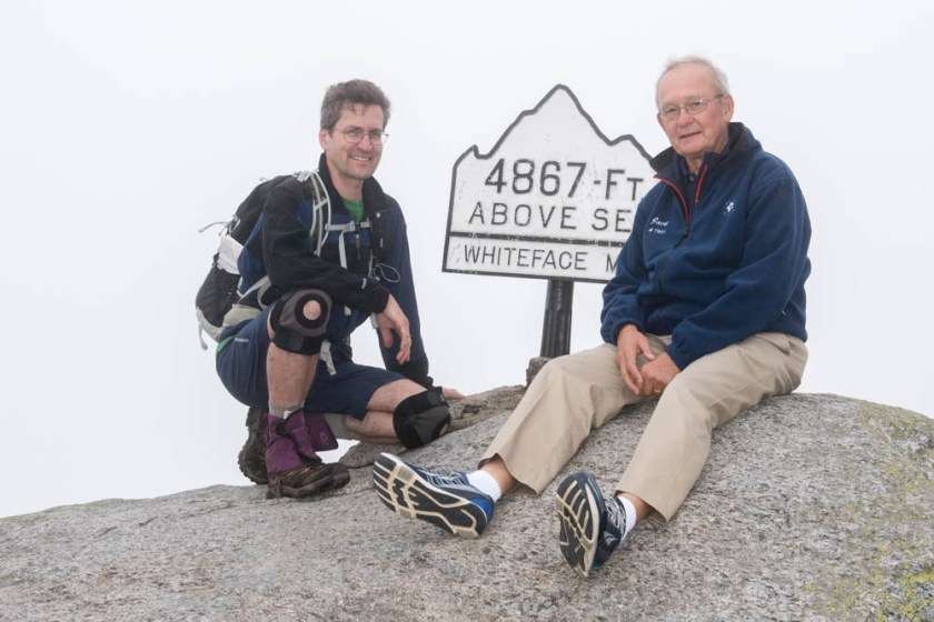 David celebrates his 46th peak with his Dad on the summit of Whiteface.