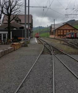 Wasserauen train station and the departing train.
