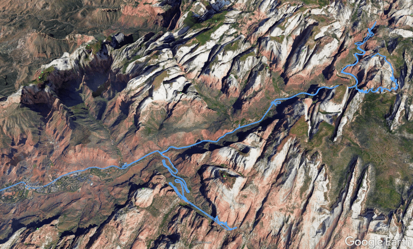 GPS trace of my day in Zion