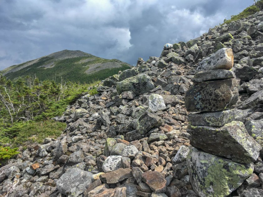 Trail to Mount Abraham skirts this rocky outcrop and proceeds up that ridge.