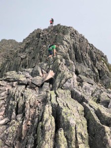 David traverses one of the narrowest parts of the Knife Edge.