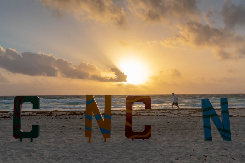 Sunrise on the beach in Cancun.