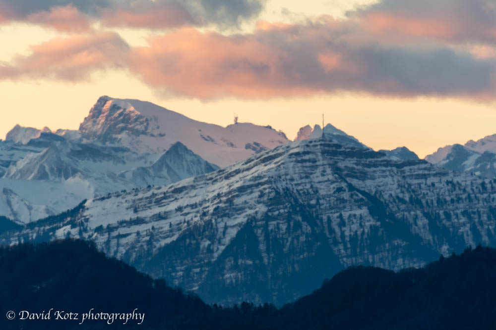 Sunrise view of the Alps from Zürichberg.