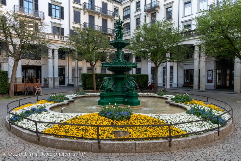 Fountain in Zentralhof square - just off Bahnhofstrasse in Zürich.