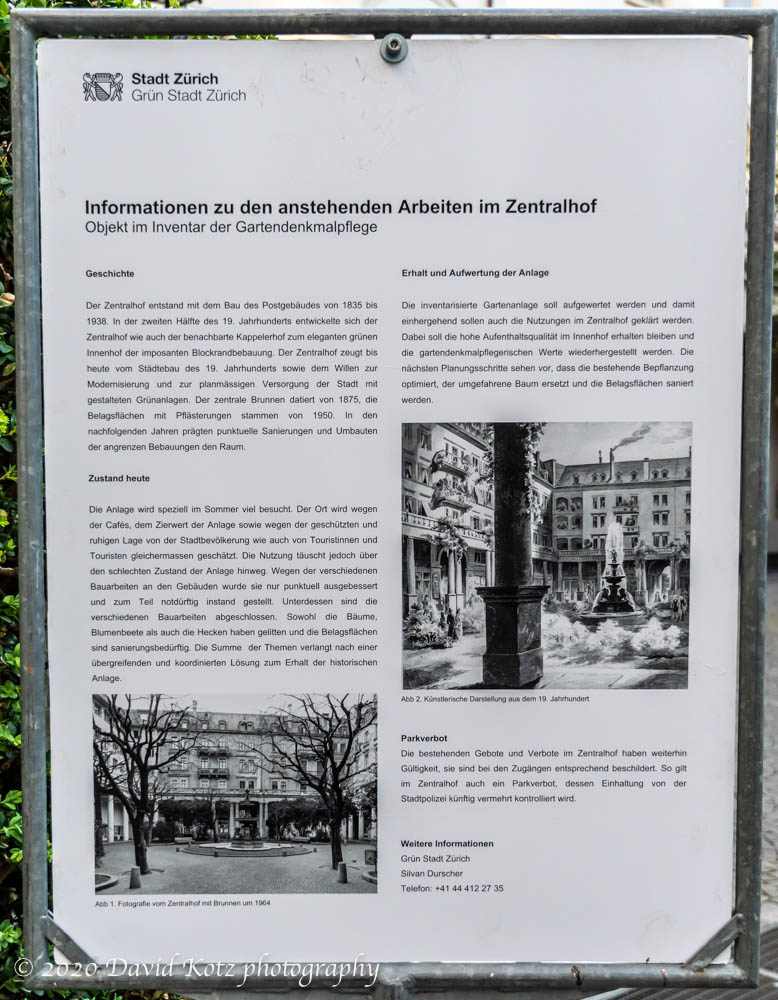 Fountain in Zentralhof square - just off Bahnhofstrasse in Zürich.