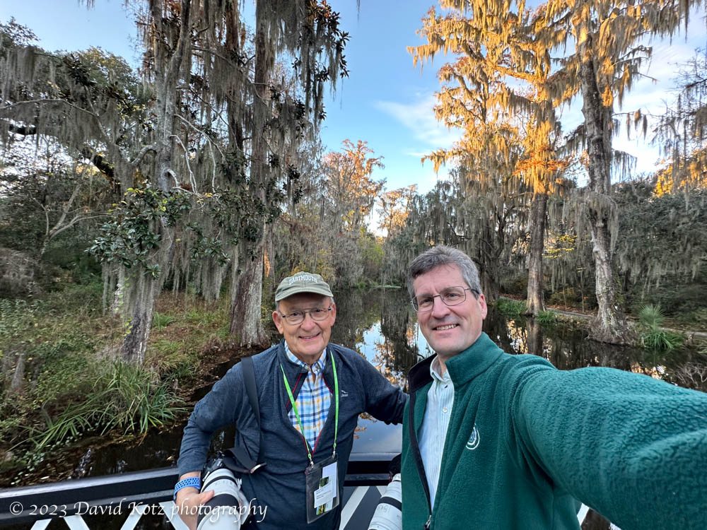 Jack and David, with cameras, at Magnolia Gardens