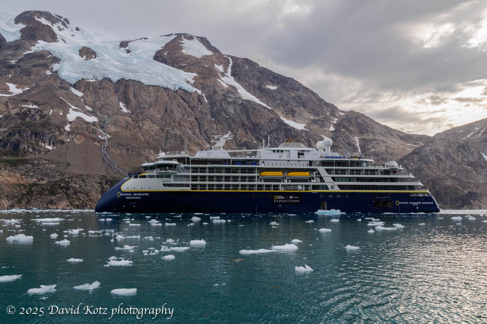 Photo of The Endurance, seen from the icy water near Thryms glacier; Skjoldungensund fjord, Greenland.