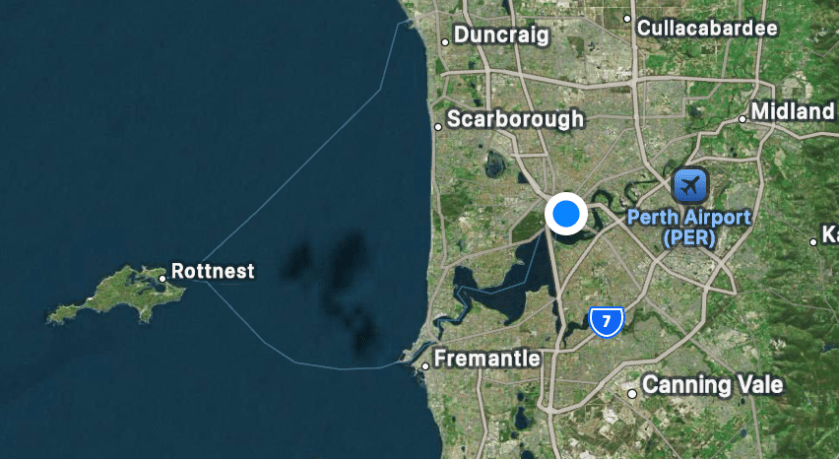 Map, showing Perth and Rottnest Island.