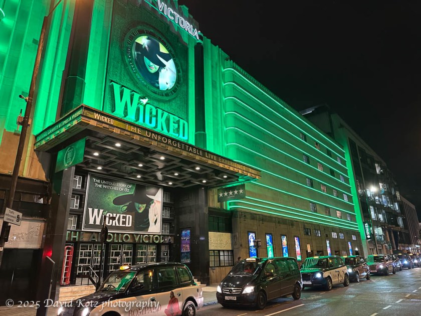 Lights from the marquee for "Wicked" shine on Victoria Square, London.