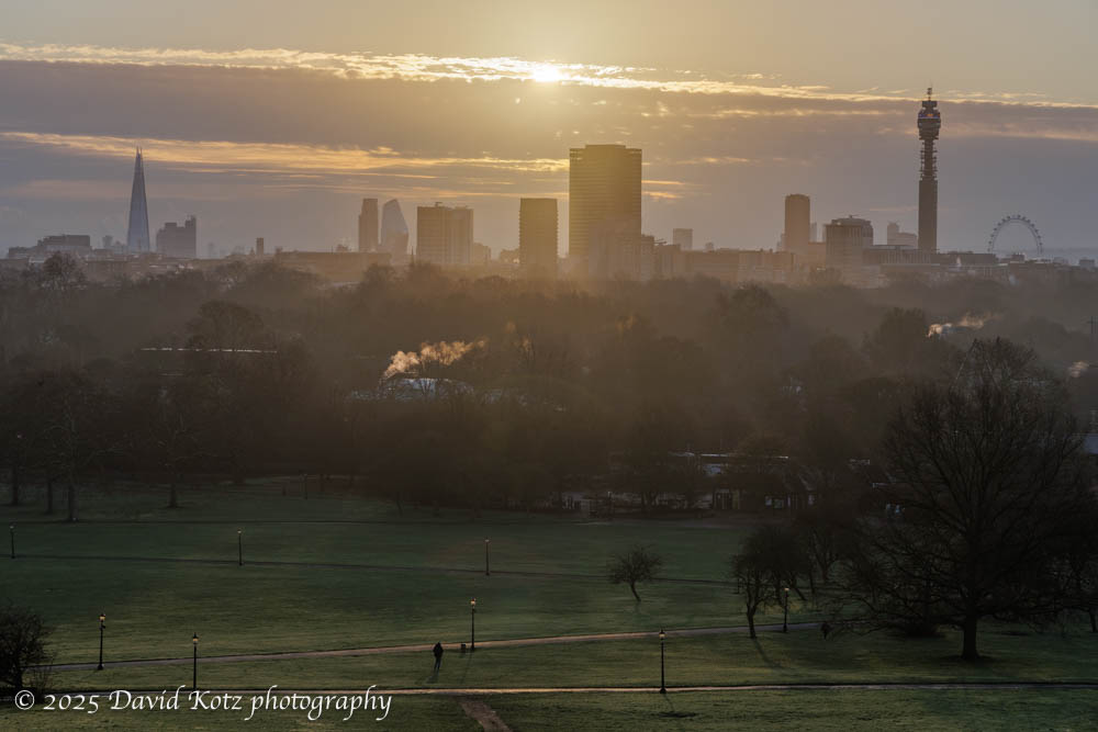 Sunrise over the London skyline.