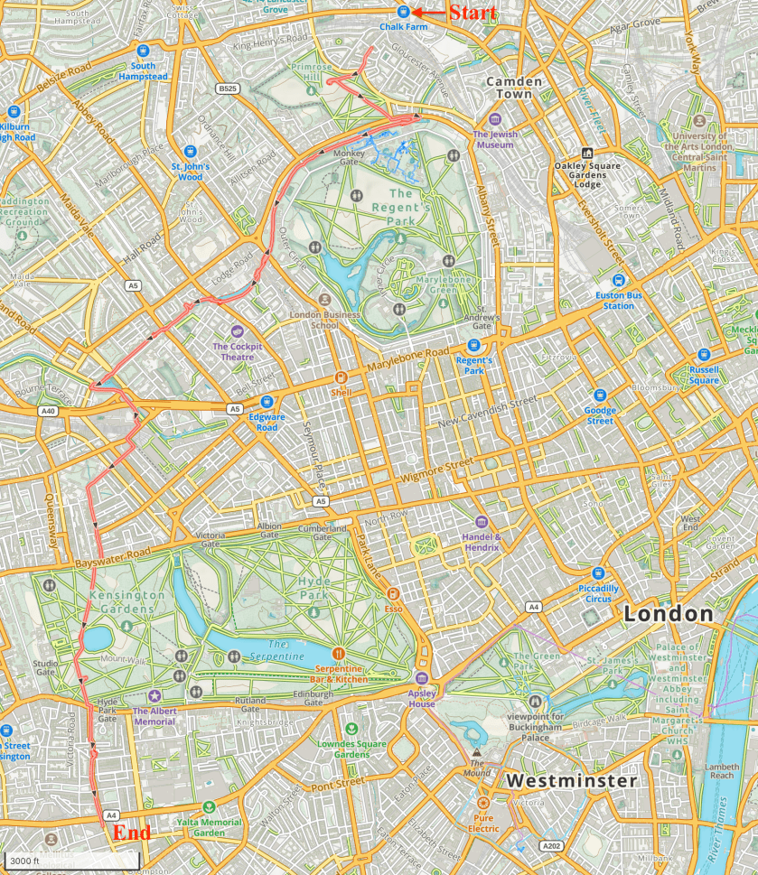 map of my route across the city