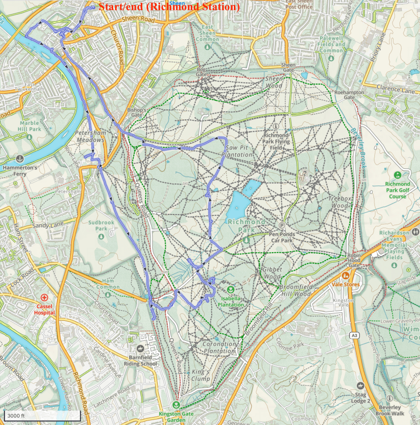 map of the Richmond area showing my track